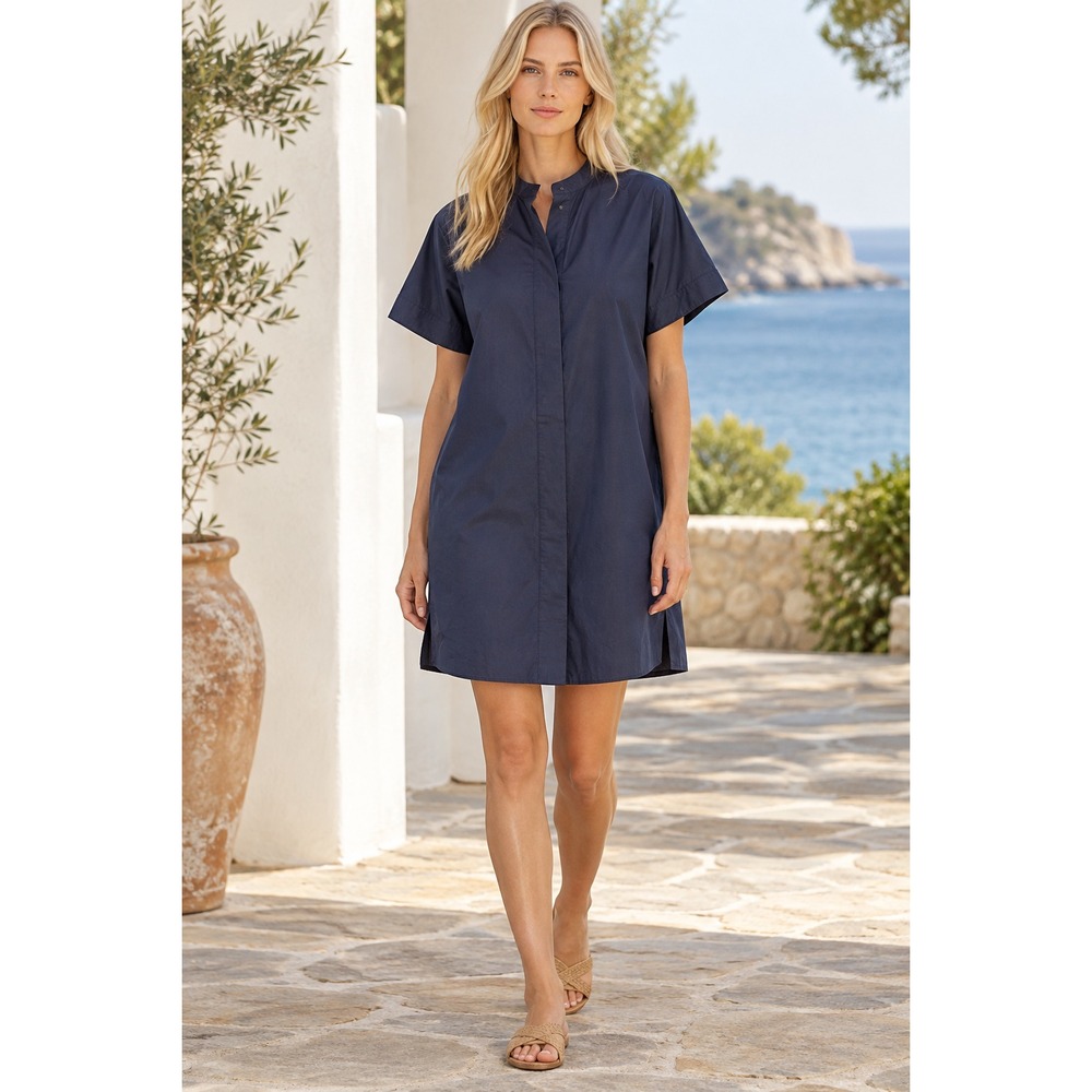NWT Quince 100% Organic Cotton Short Sleeve Shirt Dress Sz XS Navy Mini